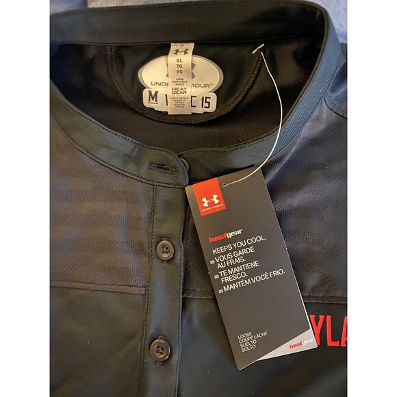 Under Armour Heat Gear Women Short Sleeve Half Button University Maryland Shirt - Picture 8 of 11